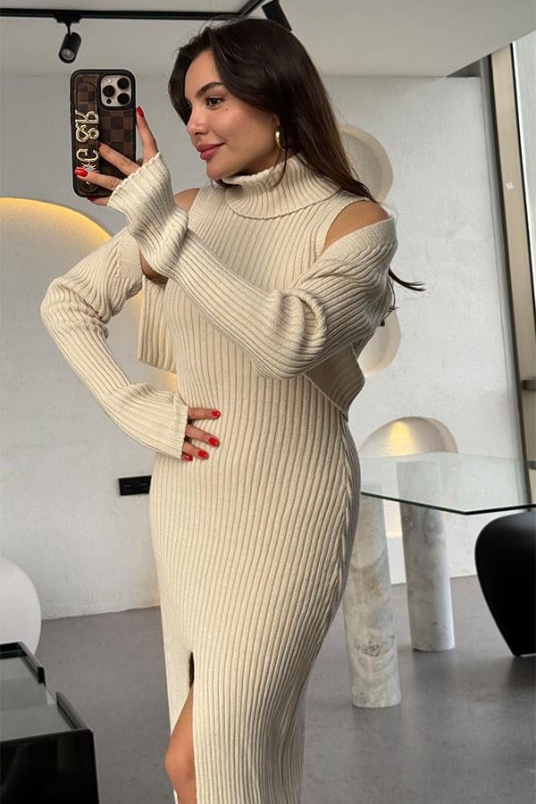 Martoni Krem Bolerolu Elbise