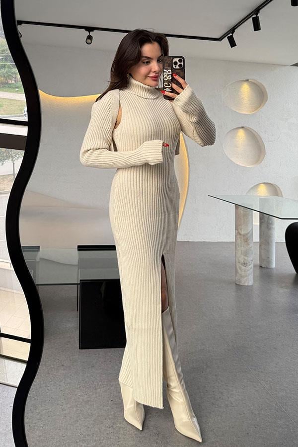 Martoni Krem Bolerolu Elbise