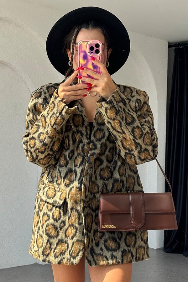 Marya Premium Leopar Kaşe Ceket