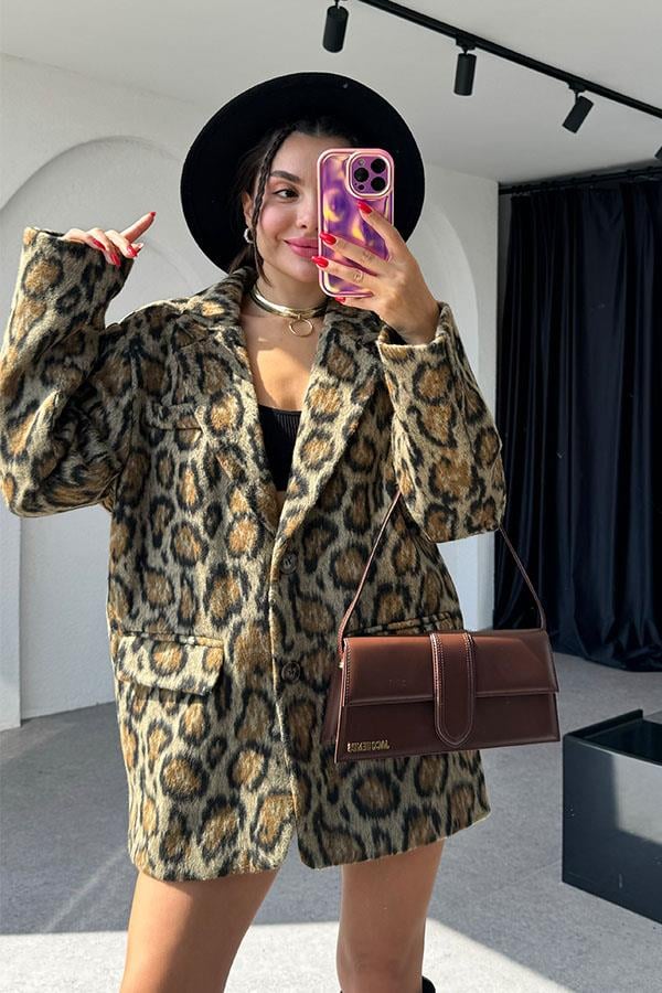 Marya Premium Leopar Kaşe Ceket