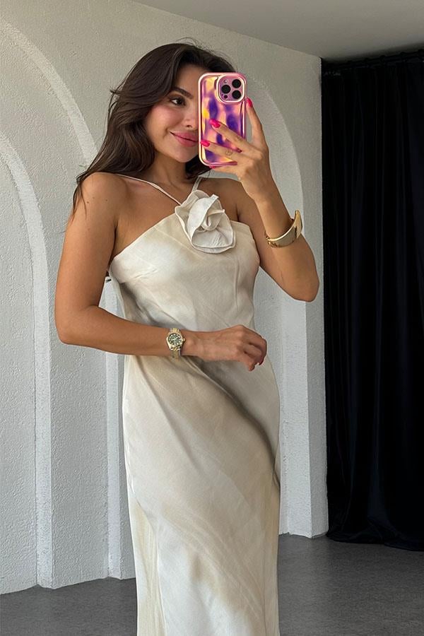 Maryse Gül Detaylı Sırt Dekolteli Elbise