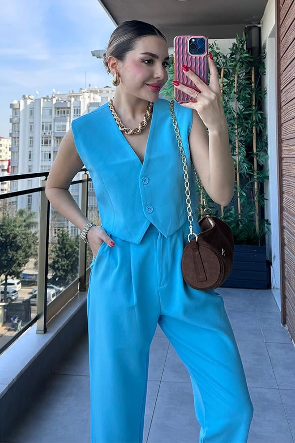 Maso Pantolon Yelek Takım - Mavi