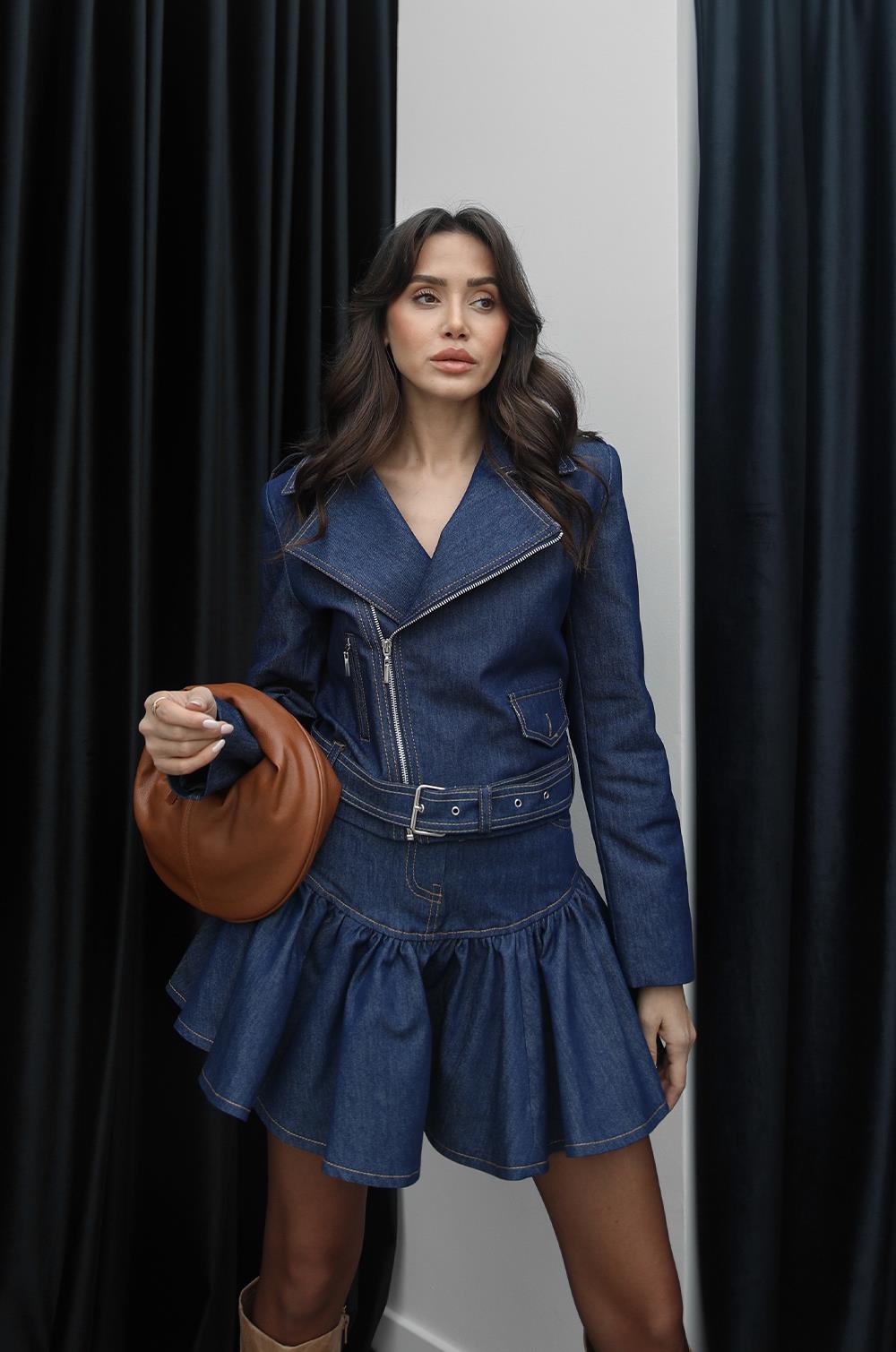 MAVI FERMUAR DETAYLI VATKALI DENIM CEKET