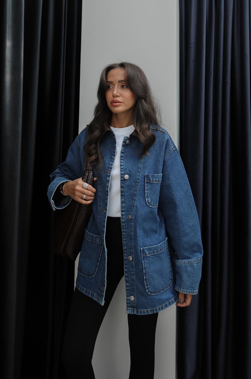 MAVI YAKASI DERI DETAYLI DENIM CEKET