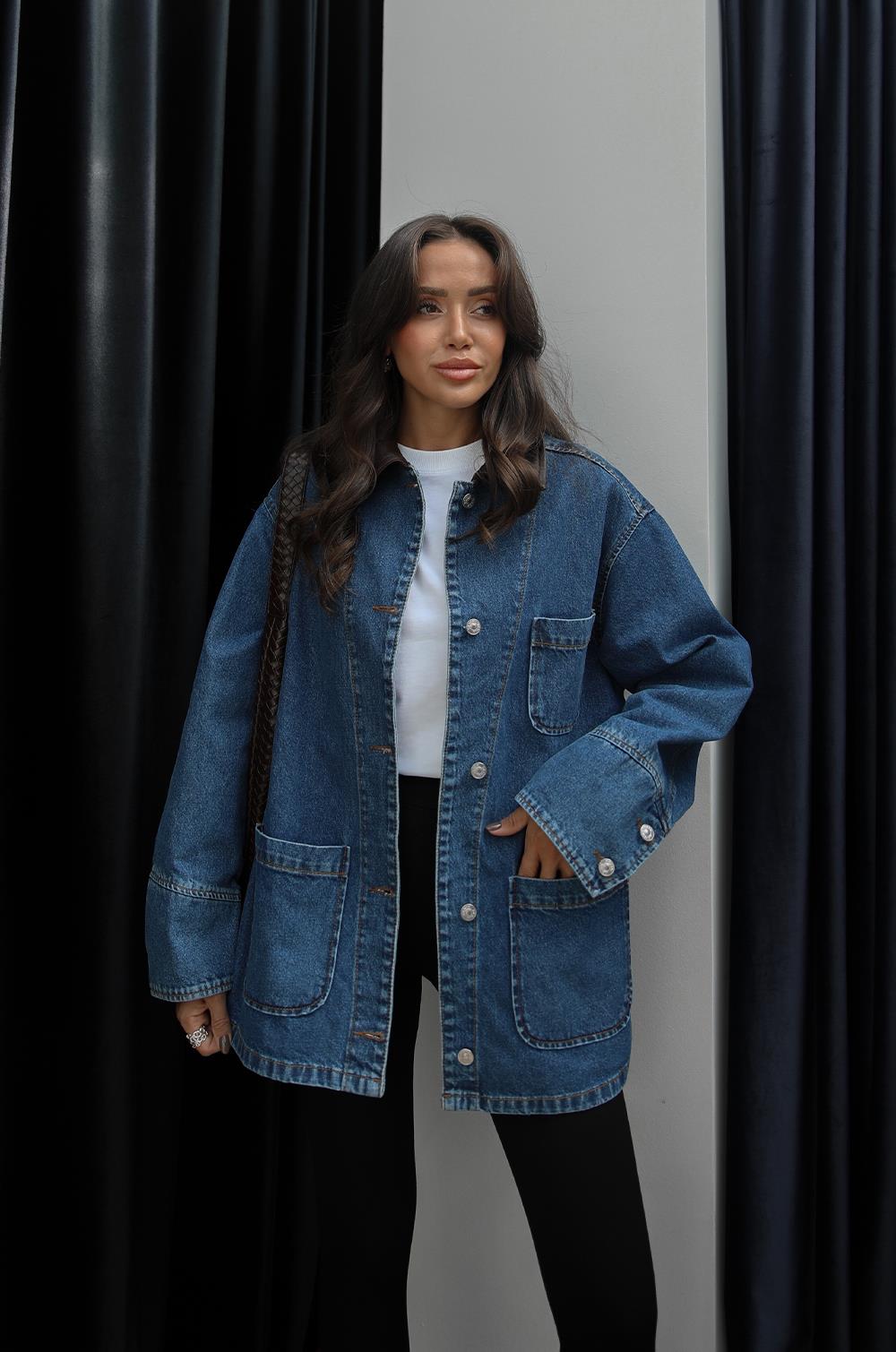 MAVI YAKASI DERI DETAYLI DENIM CEKET