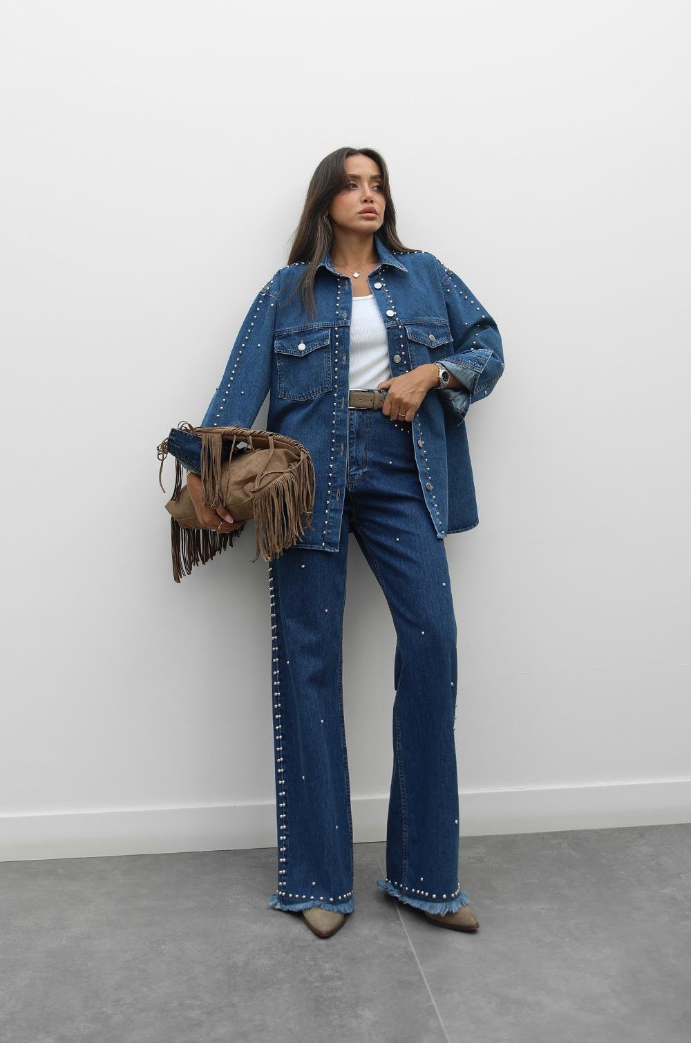 MAVI ZIMBA DETAYLI GÖMLEK PANTOLON DENIM TAKIM