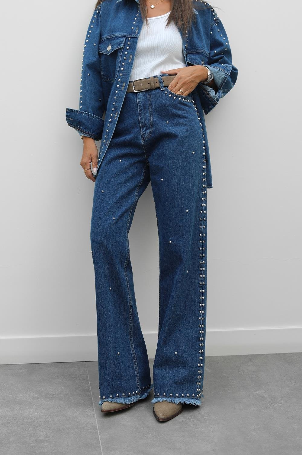 MAVI ZIMBA DETAYLI GÖMLEK PANTOLON DENIM TAKIM