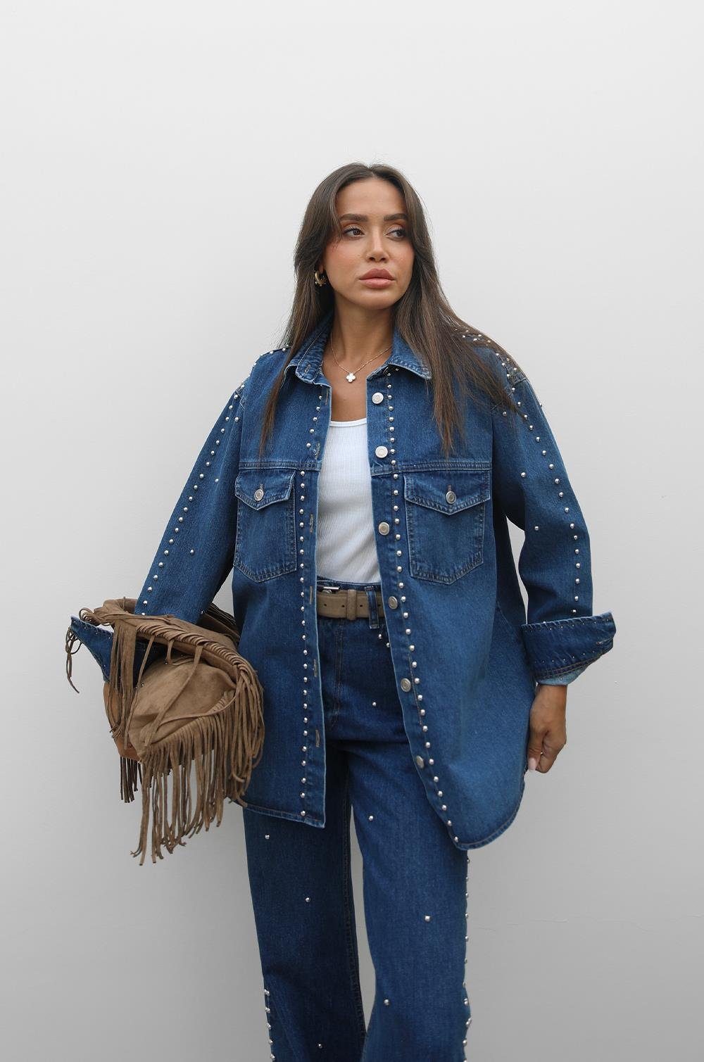 MAVI ZIMBA DETAYLI GÖMLEK PANTOLON DENIM TAKIM