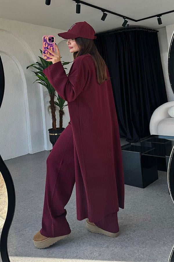 Megan Üçlü Bordo Triko Takım