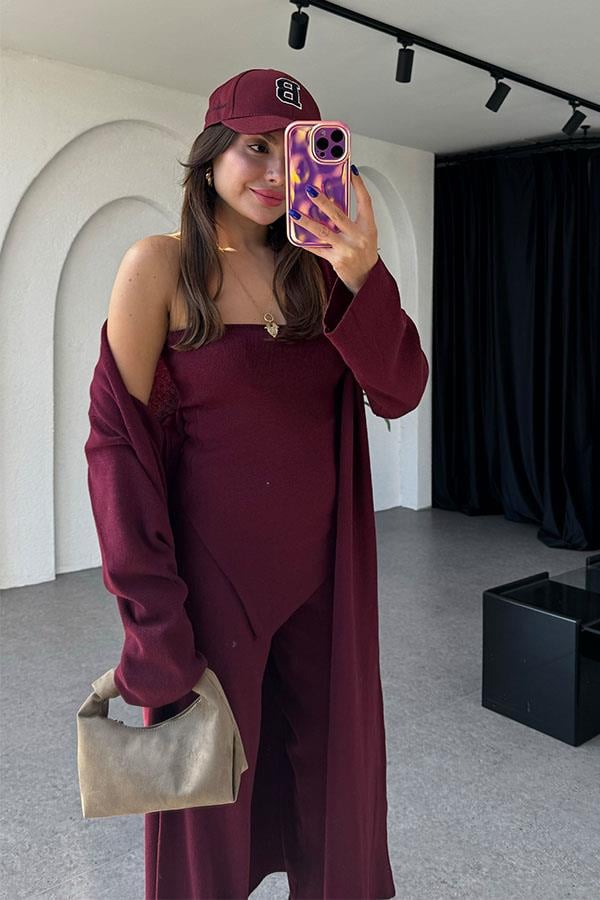 Megan Üçlü Bordo Triko Takım
