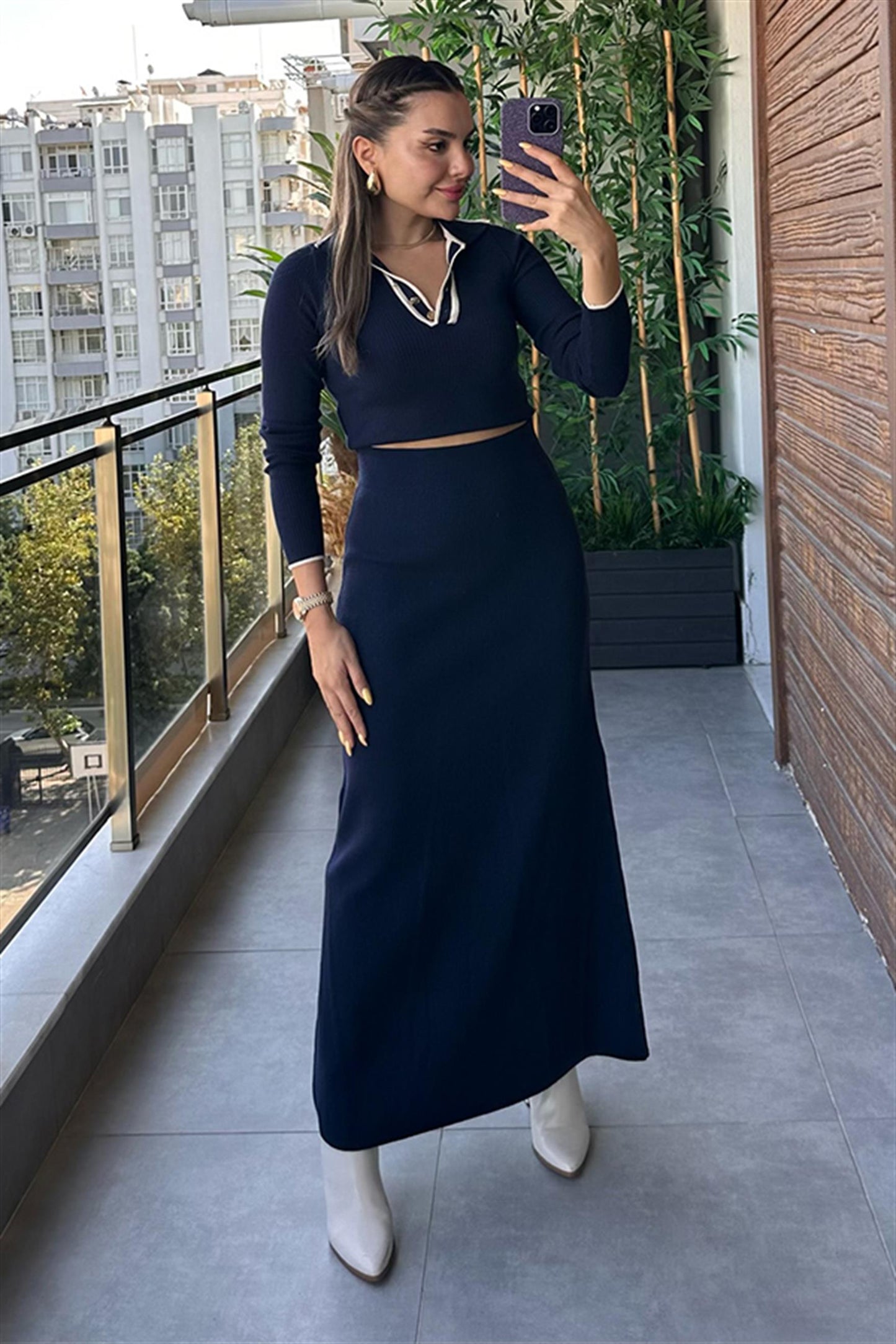 Meghan Fitilli Polo Yaka Etekli Takım - Lacivert