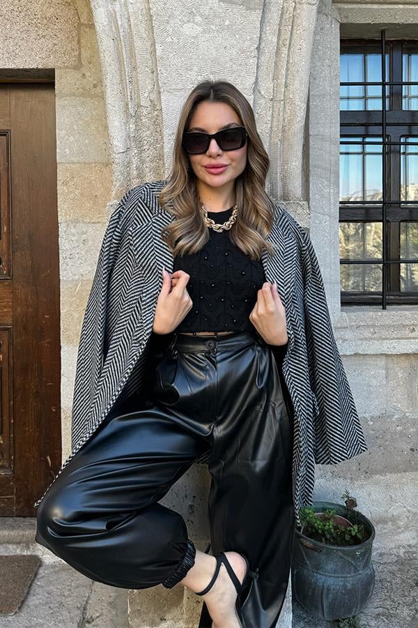 Mela Balık Sırtı Kaşe Kaban