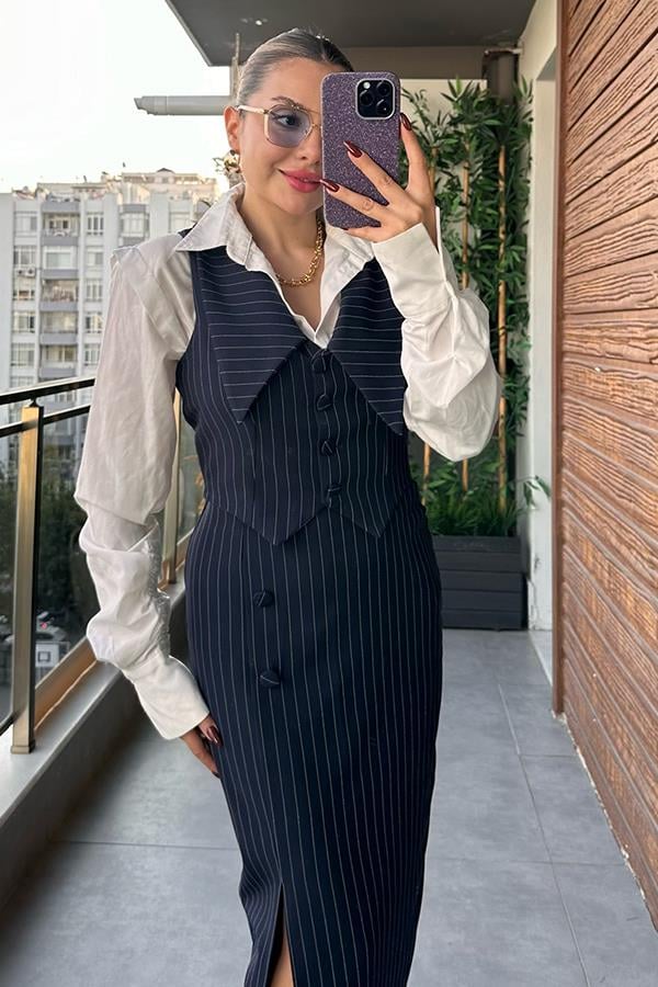 Melia Old Money Çizgili Takım - Lacivert