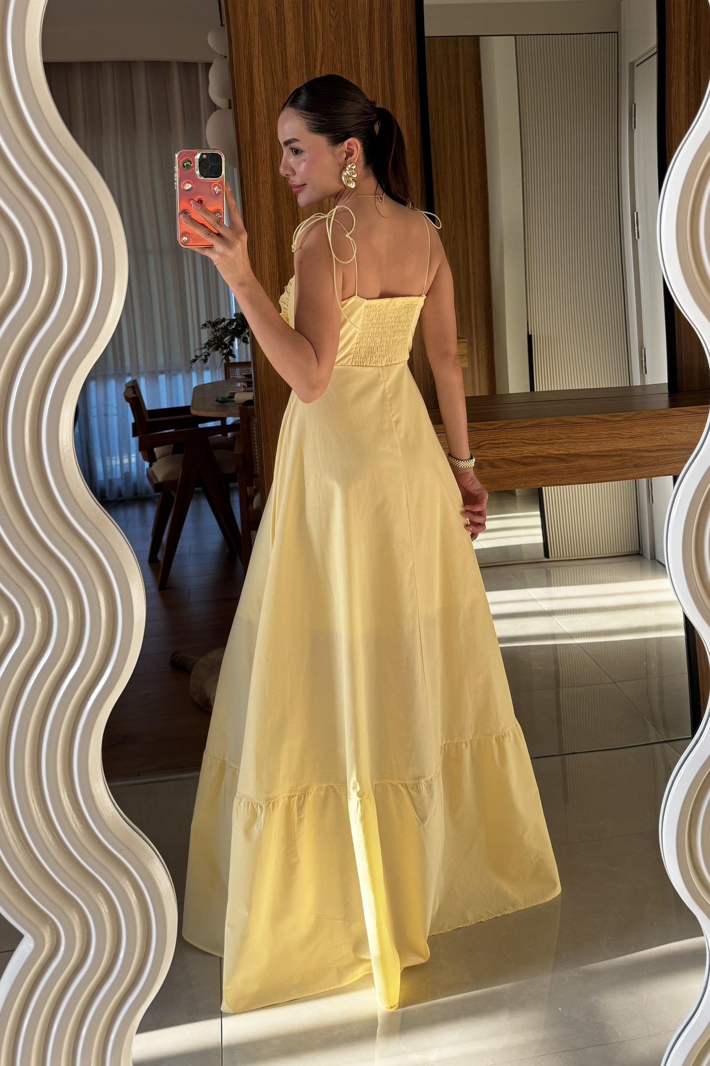 Melina İp Askı Sarı Elbise