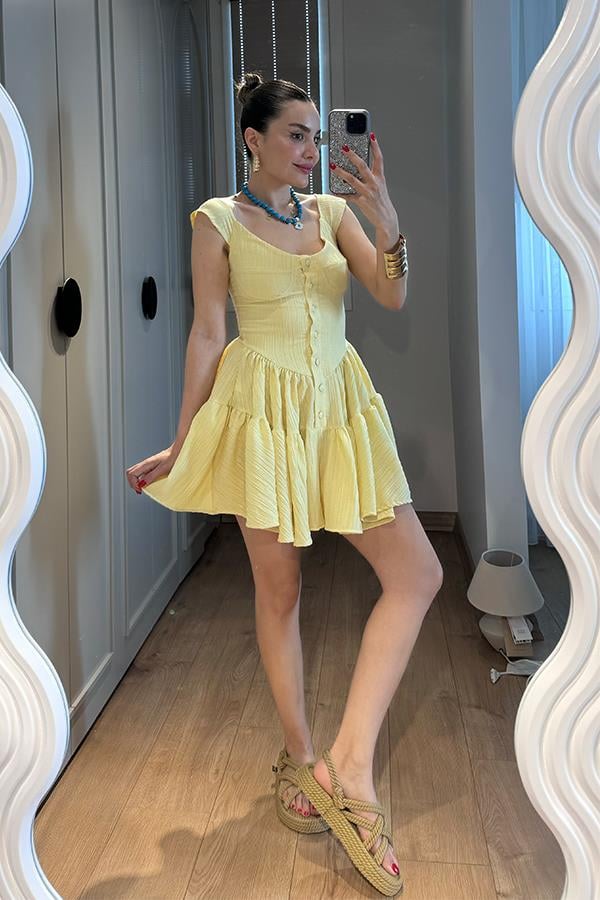 Melirose keten şortlu elbise-Sarı