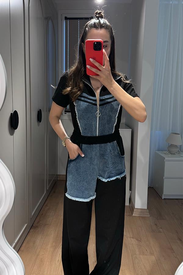 Mensi Jean Detaylı Spor Takım - Siyah