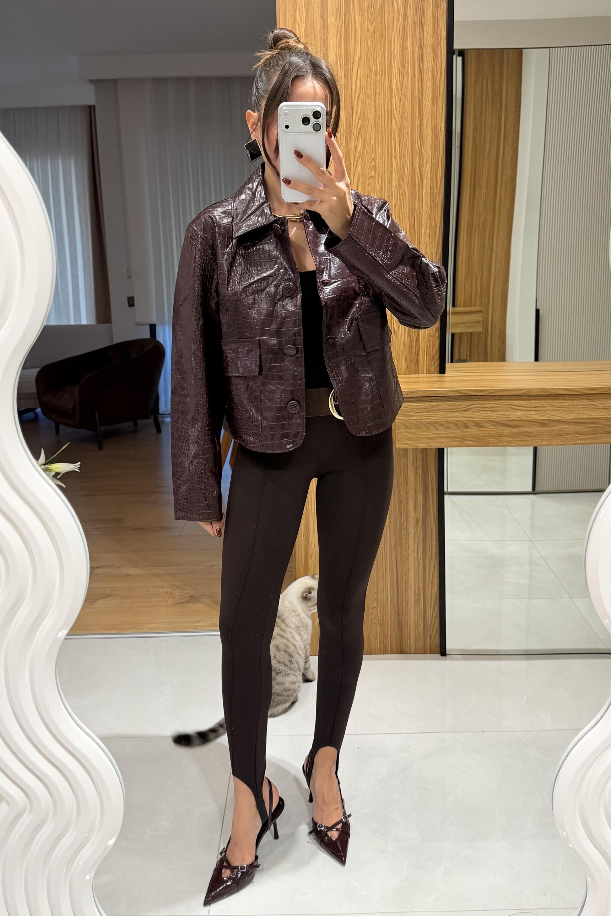 Meria Bordo Krokodil Dokulu Ceket