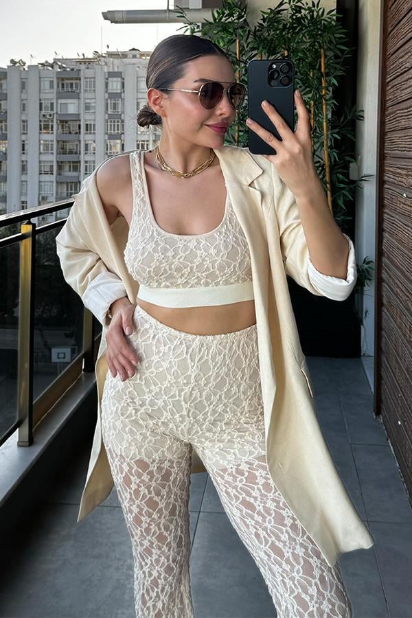 Merrit Dantel Kemer Detaylı Keten Blazer Ceket