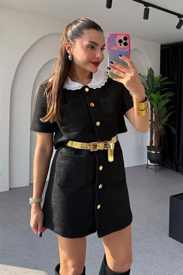 Mers Bebe Yaka Tüvit Elbise