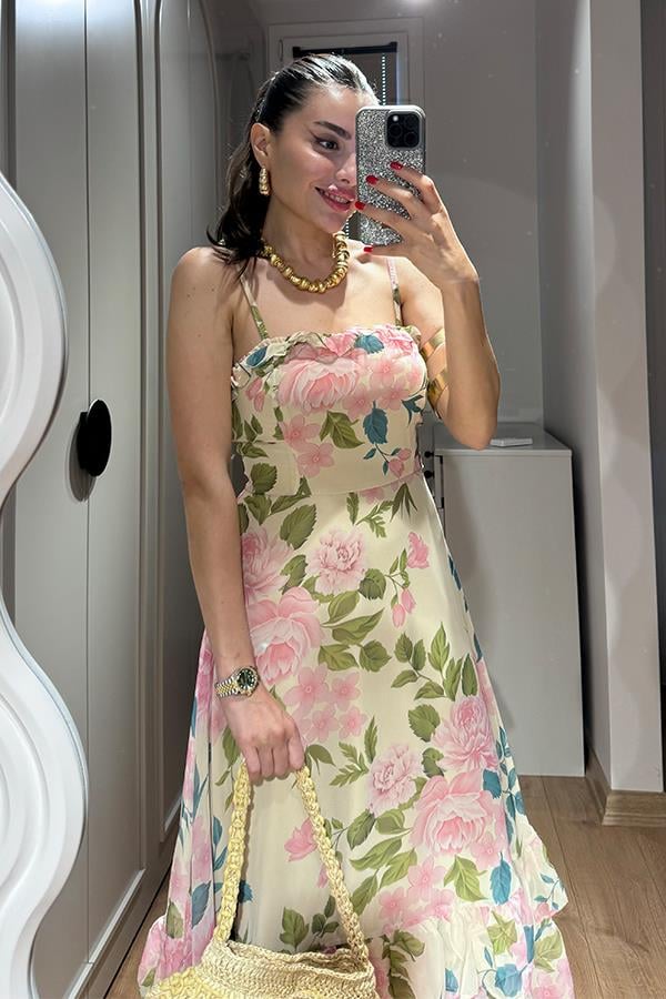 Mikael Çiçekli Maxi Elbise