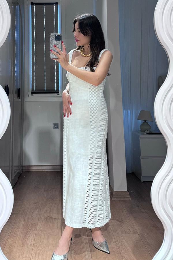 Miles File Detaylı Beyaz Elbise