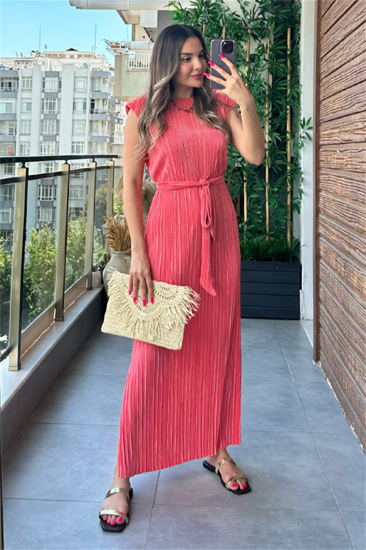 Miranda kırinkıl vatkalı kalem elbise - Yavruağzı