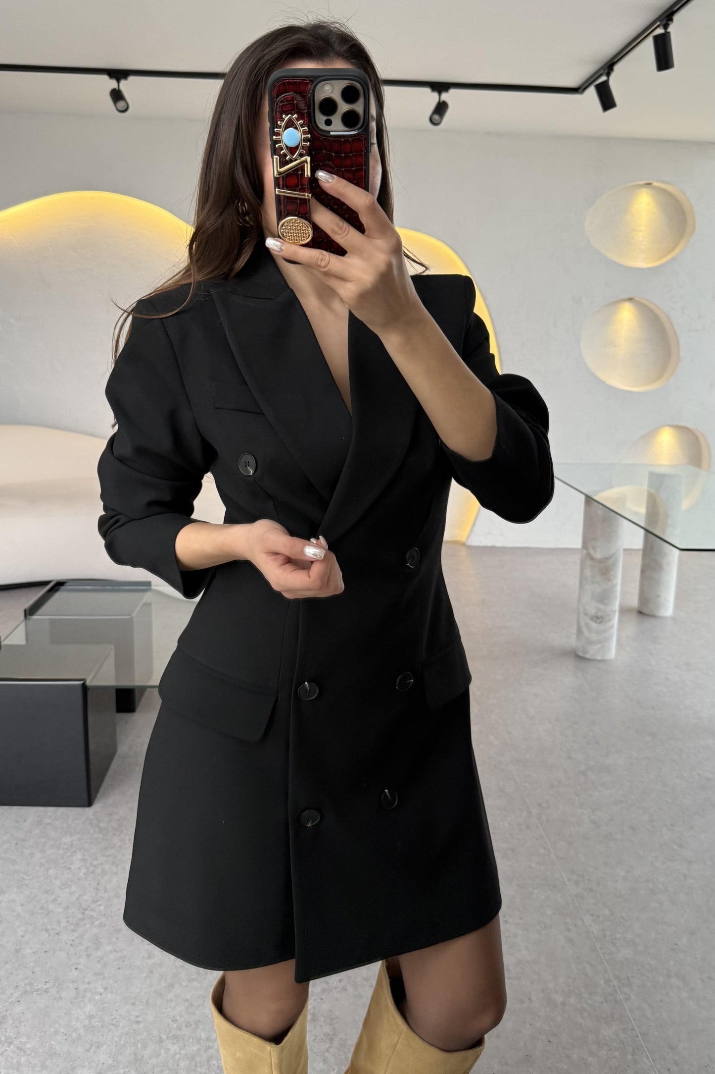 Misha Siyah Düğme Detaylı Blazer Elbise