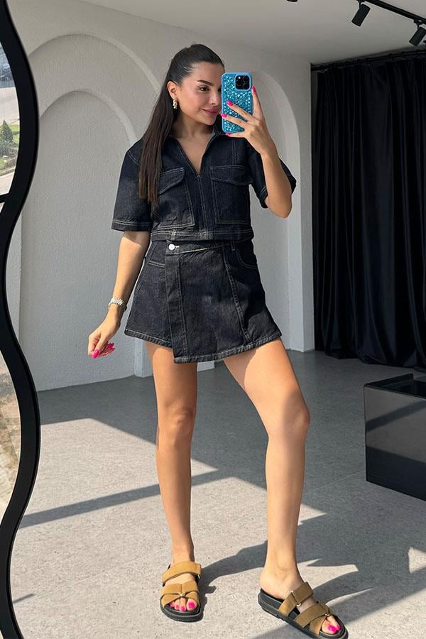 Mitzy Kontrast Dikişli Denim İkili Takım