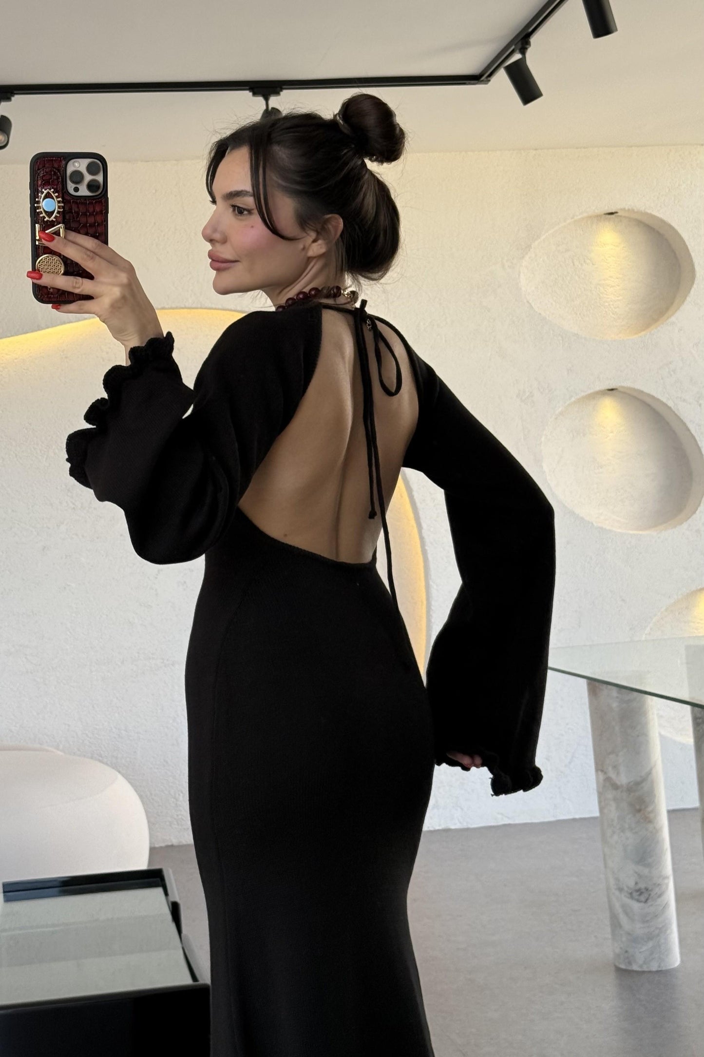 Moana Siyah Sırt Dekolteli Triko Balık Elbise