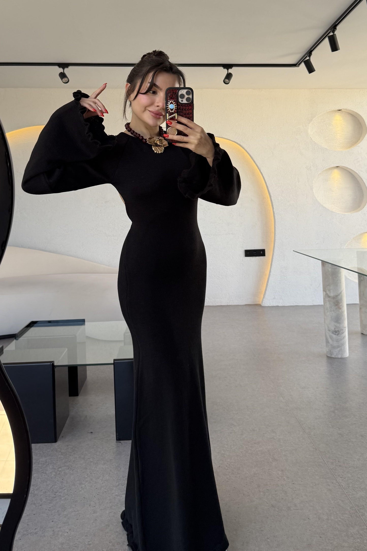 Moana Siyah Sırt Dekolteli Triko Balık Elbise