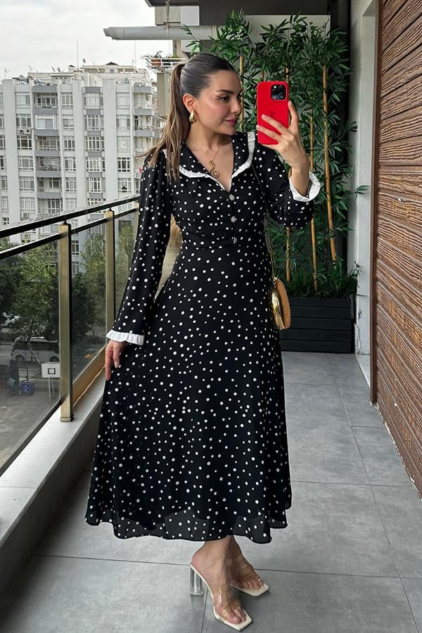 Modest Bebe Yaka Puantiyeli Elbise