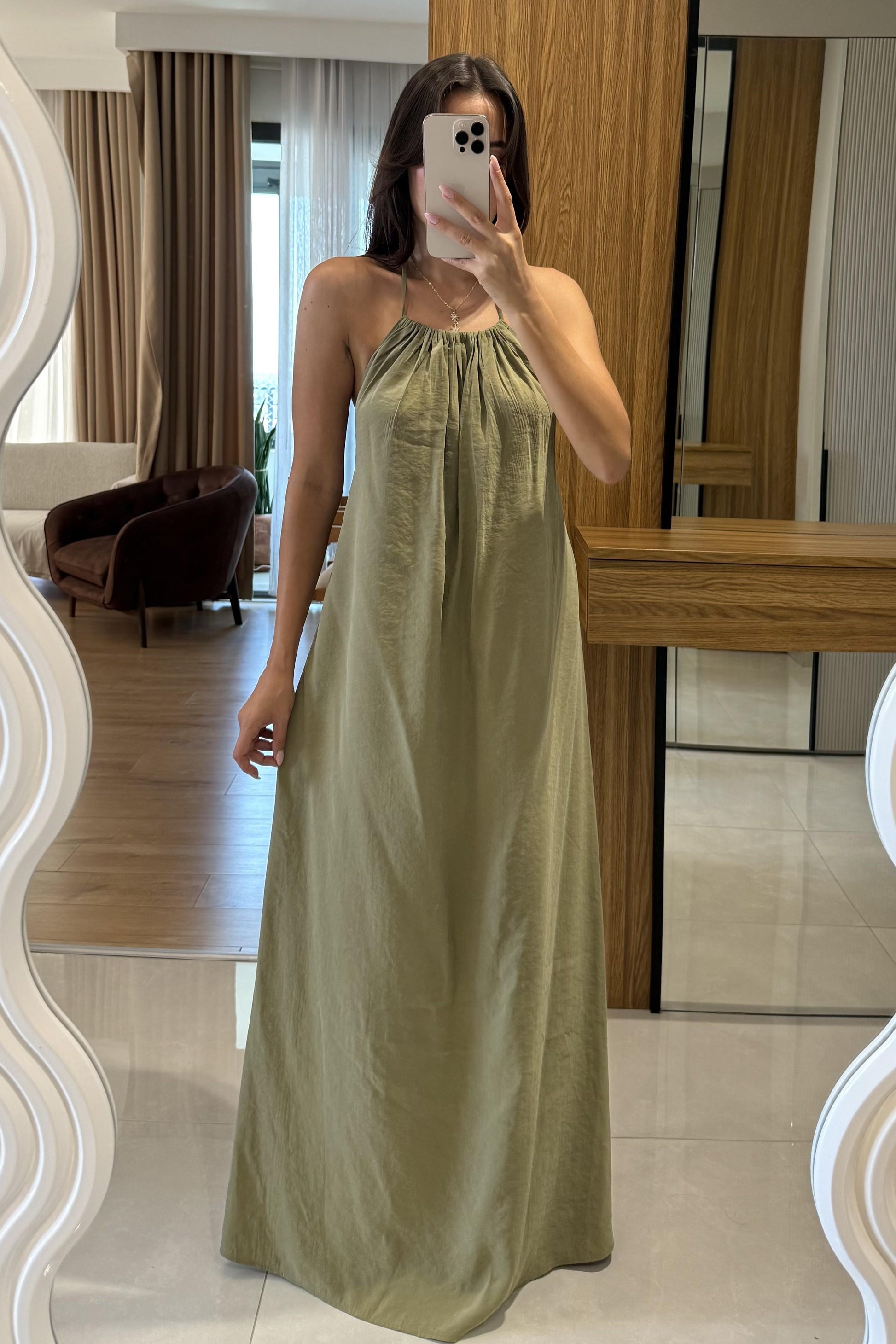 Mohan Haki Tensel Sırt Dekolteli Elbise