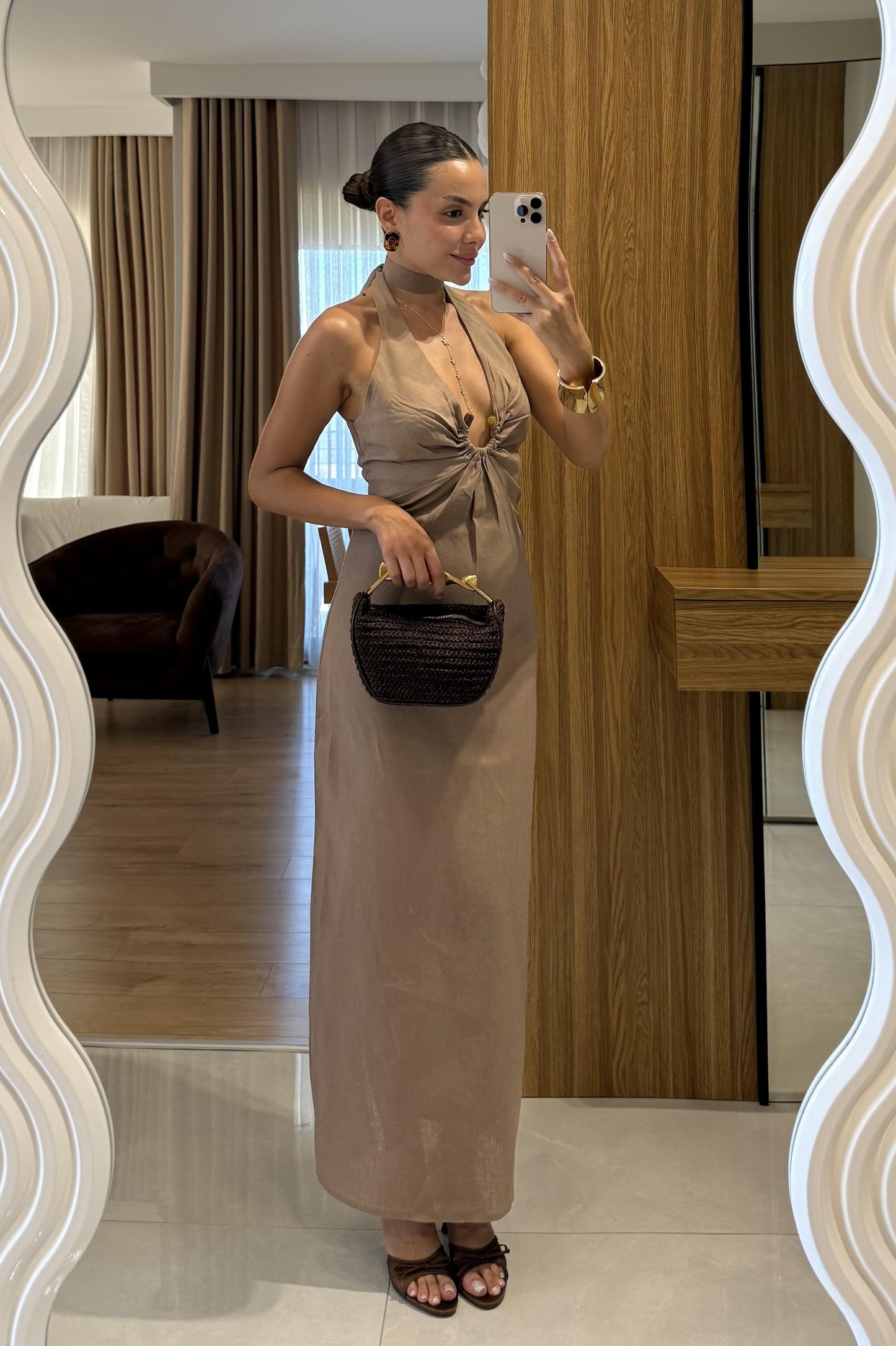 Monaco Vizon Keten Tokalı Elbise