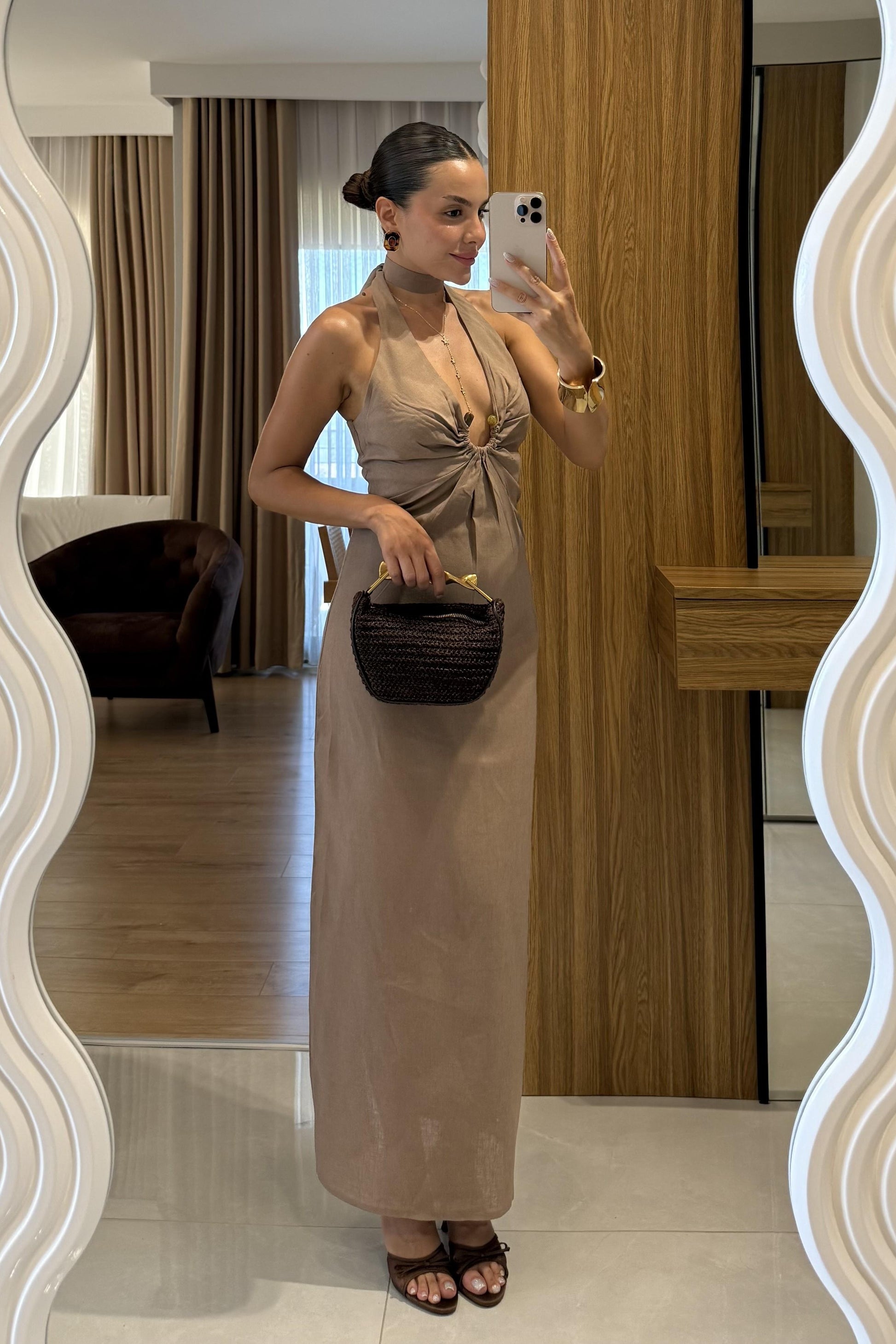 Monaco Vizon Keten Tokalı Elbise