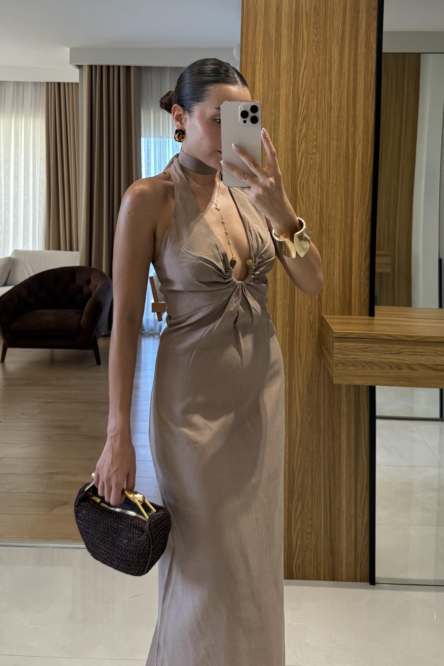 Monaco Vizon Keten Tokalı Elbise