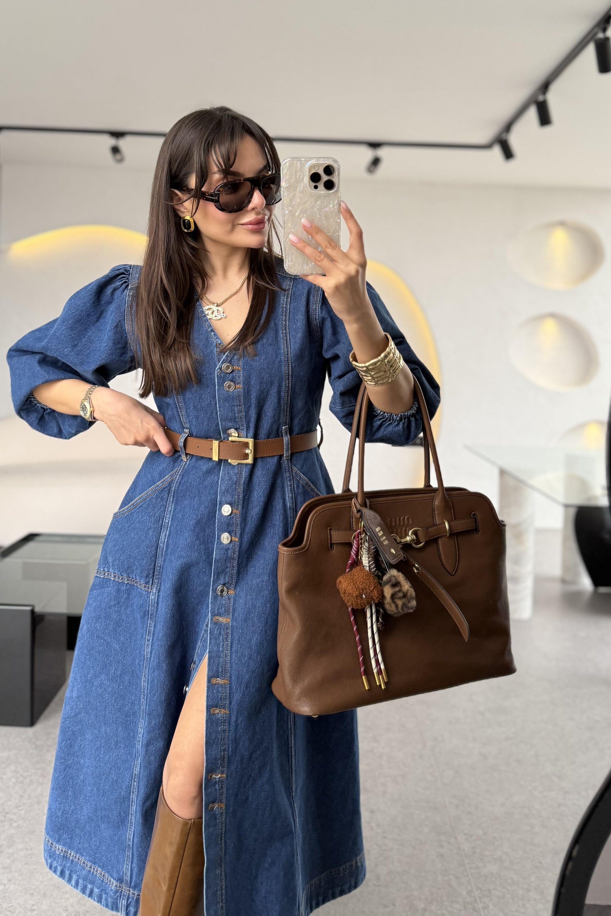 Monalisa Balon Kol Denim Elbise