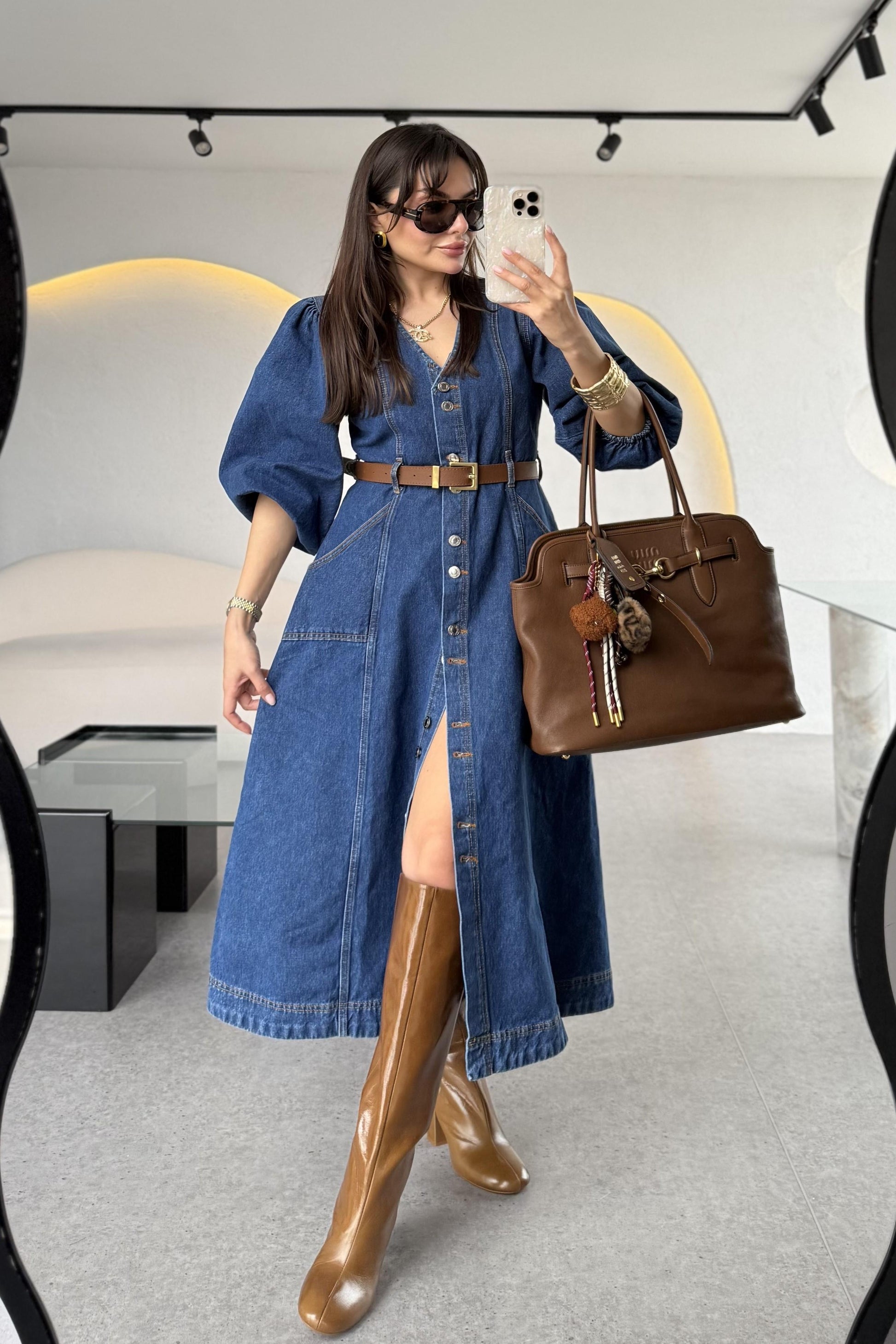 Monalisa Balon Kol Denim Elbise