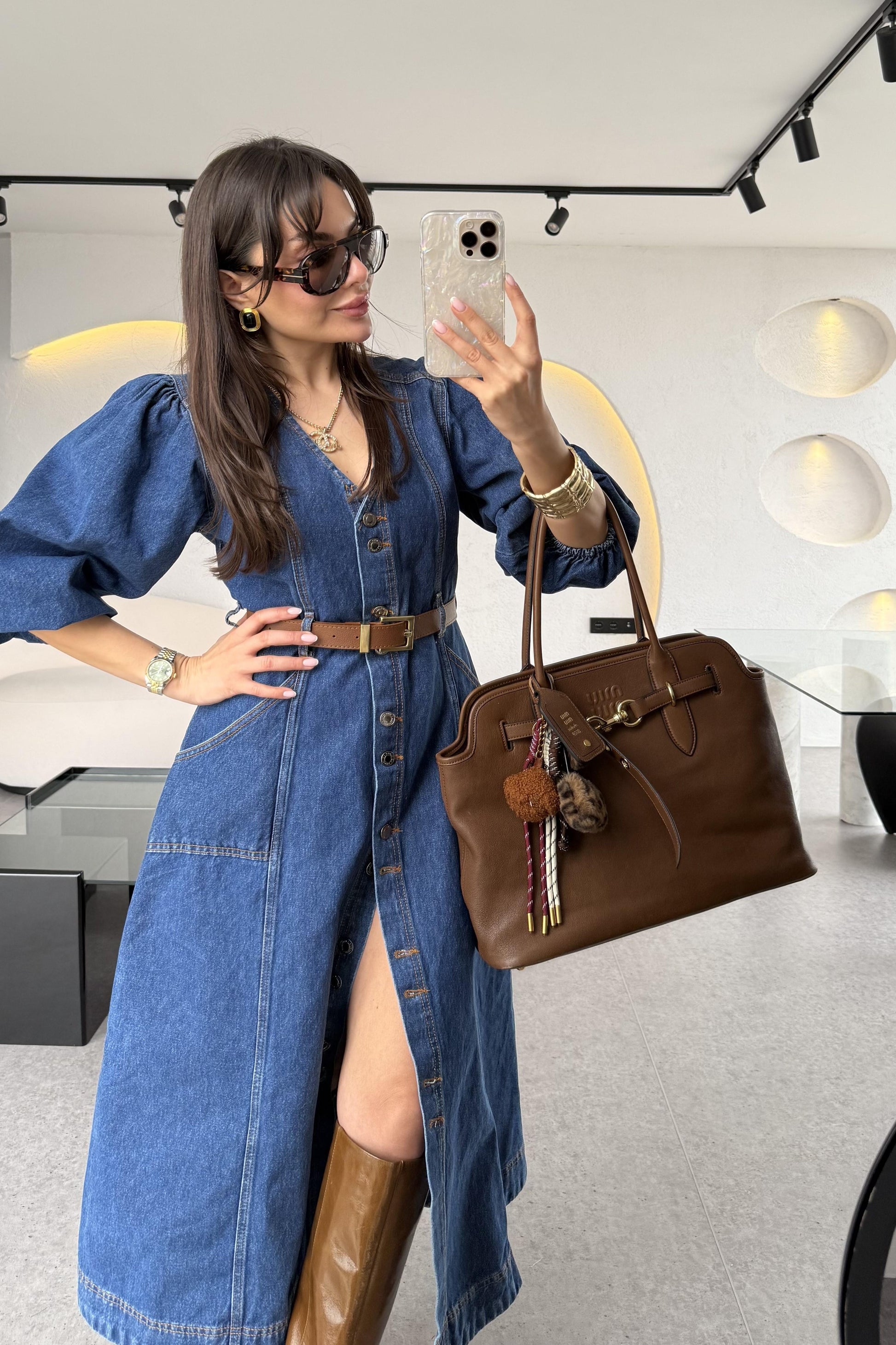 Monalisa Balon Kol Denim Elbise