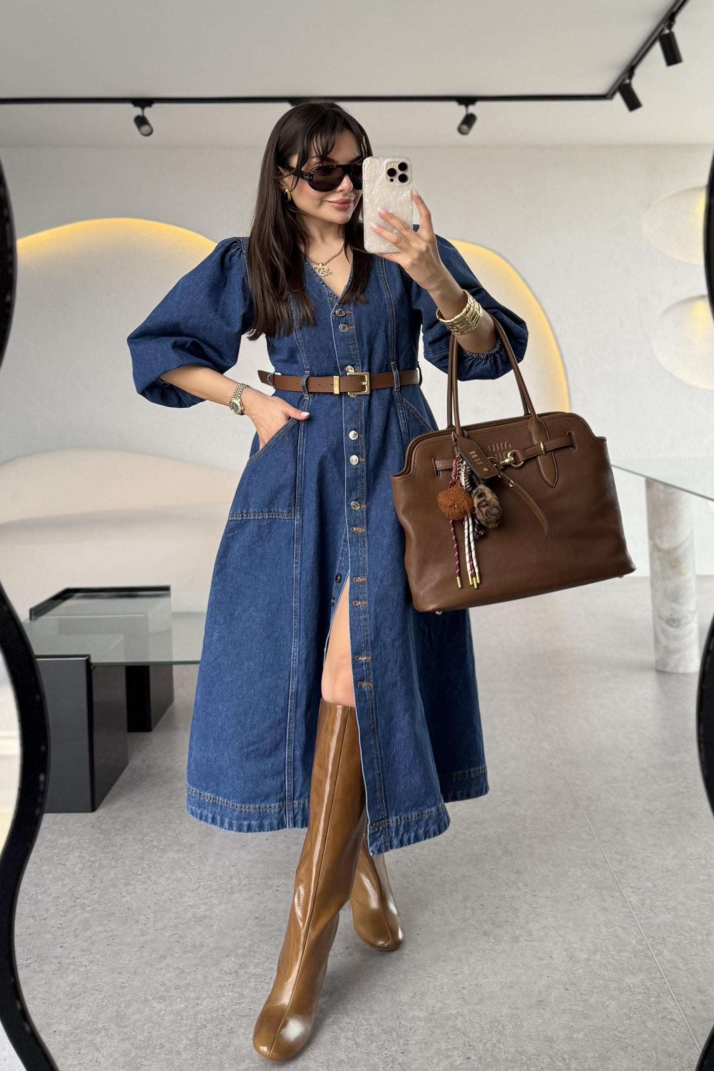 Monalisa Balon Kol Denim Elbise