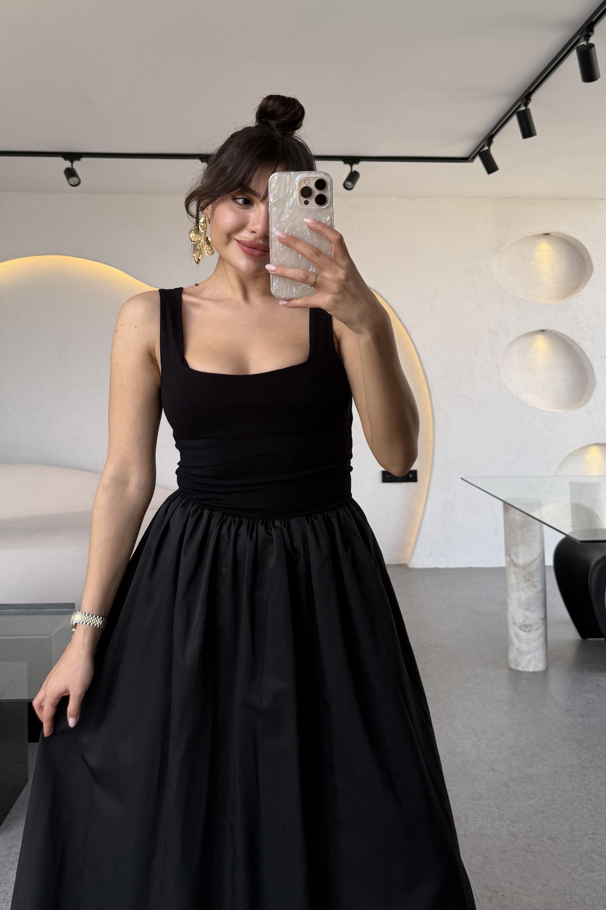 Monge Kalın Askılı Maxi Balon Elbise