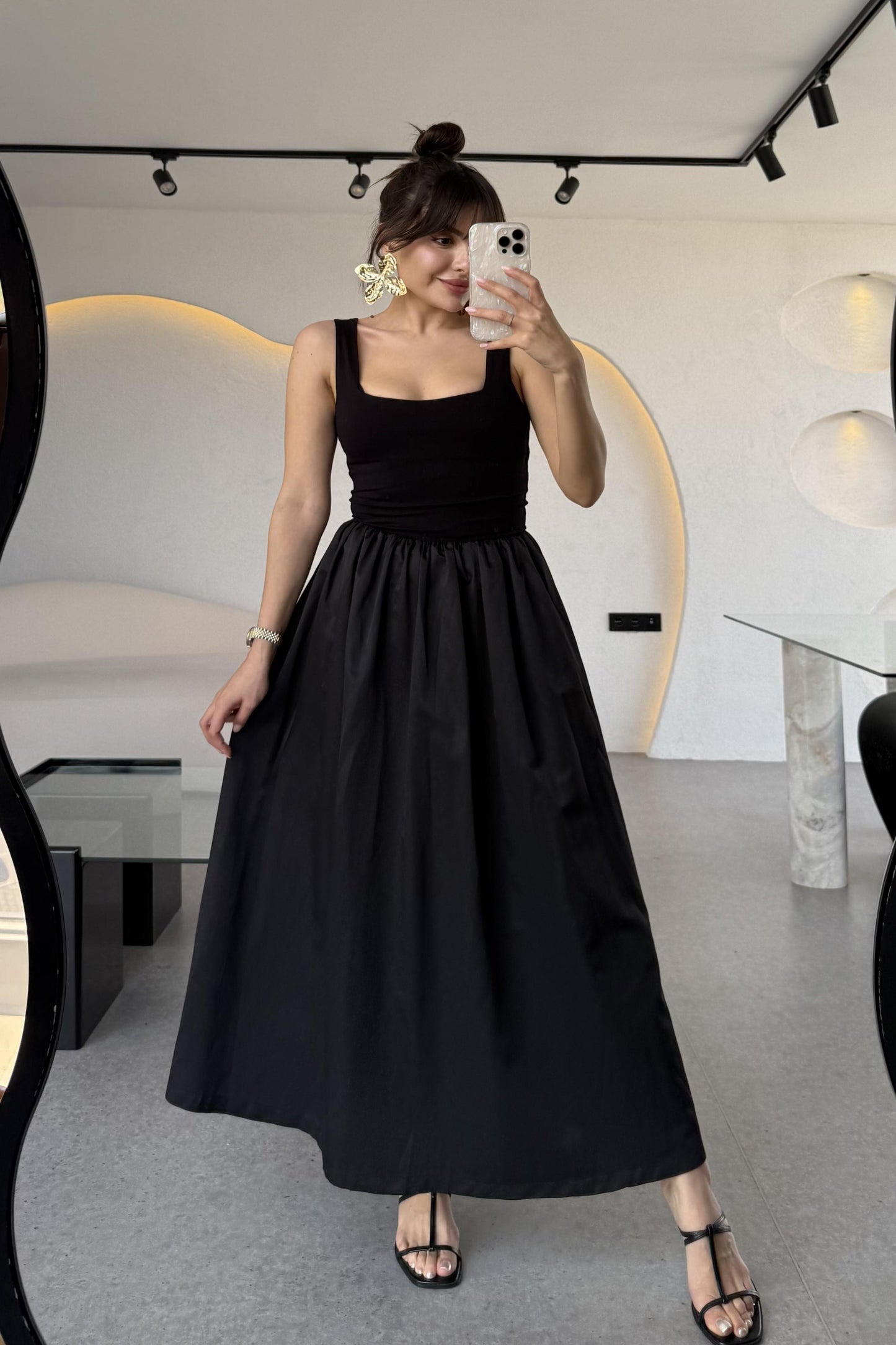 Monge Kalın Askılı Maxi Balon Elbise