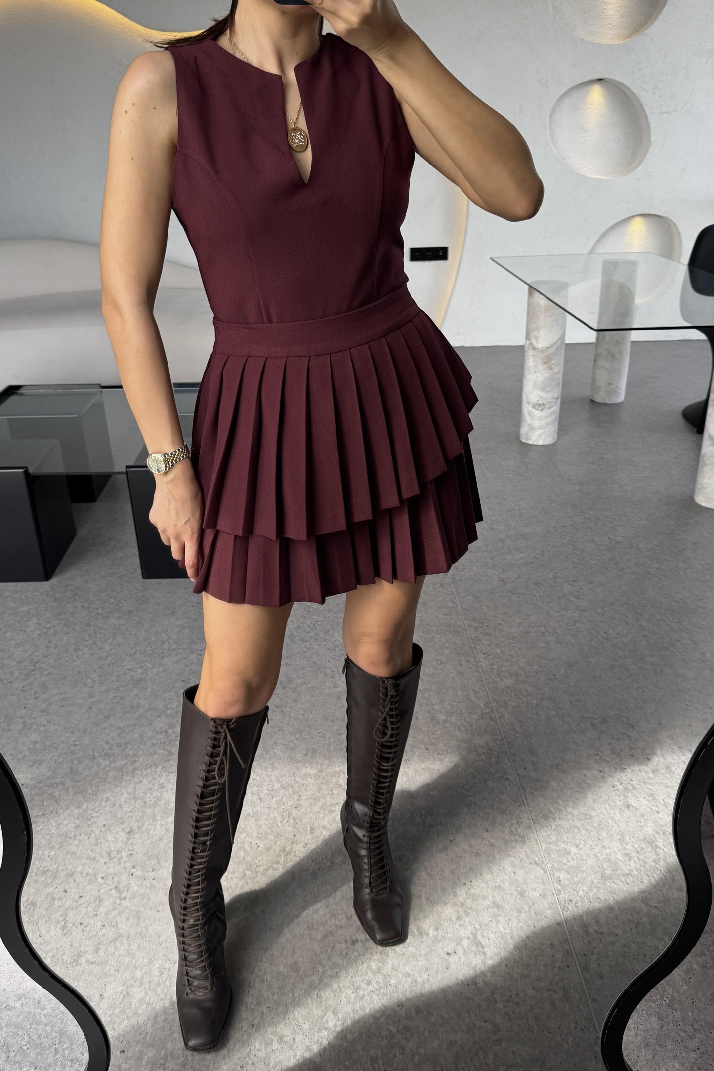 Montana Bordo Pileli Etekli Takım