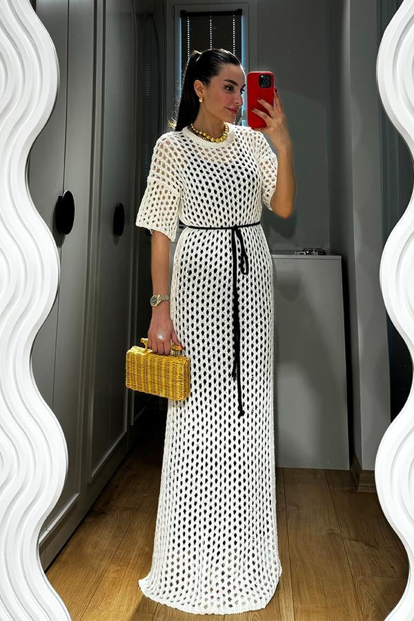 Moremi Delikli Astarlı Elbise