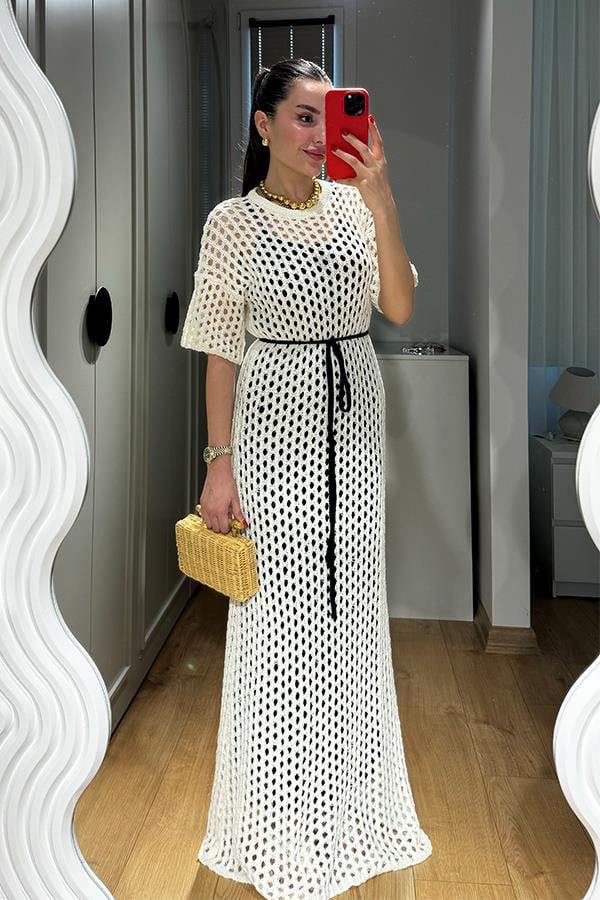 Moremi Delikli Astarlı Elbise