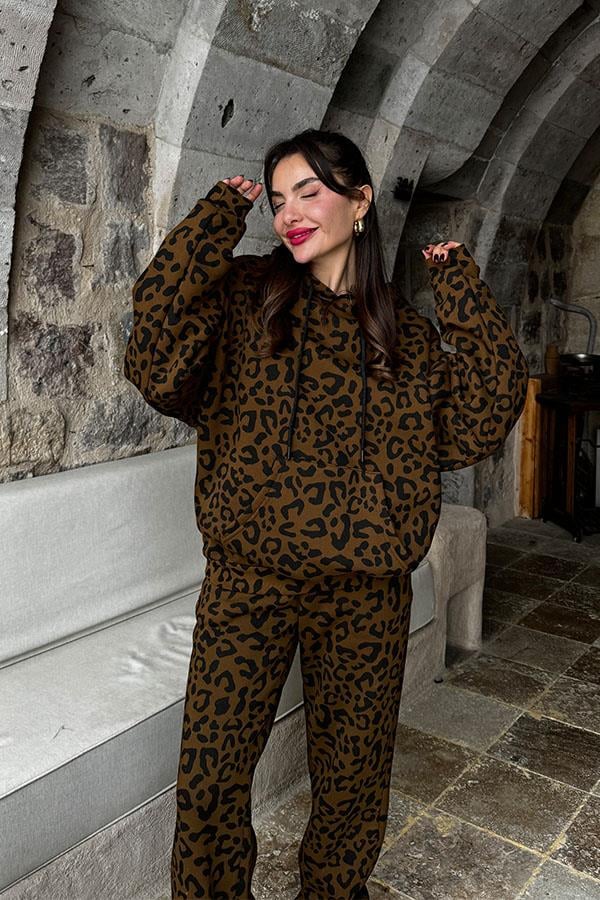 Morgane Kahve Leopar Şardonlu Takım