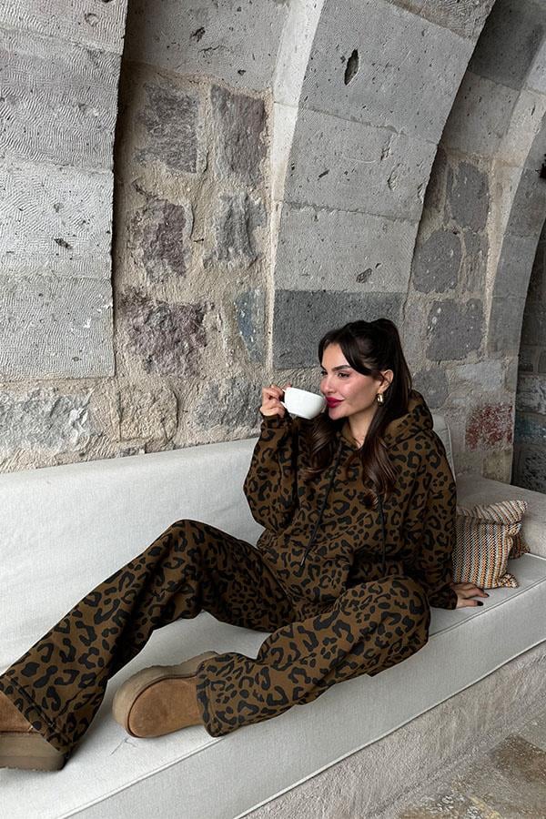 Morgane Kahve Leopar Şardonlu Takım