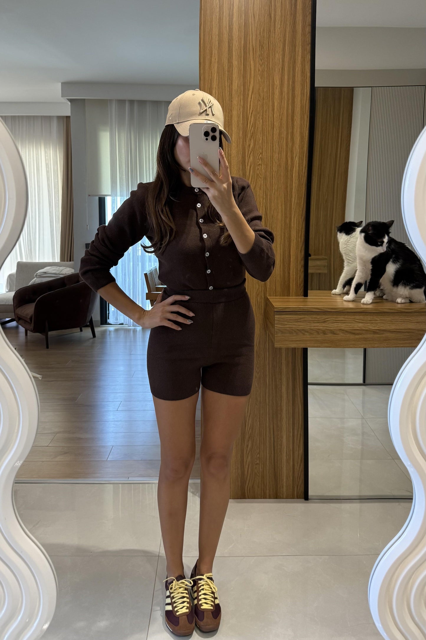 Moves Kahve Bodysuit Hırka Şort Triko Takım