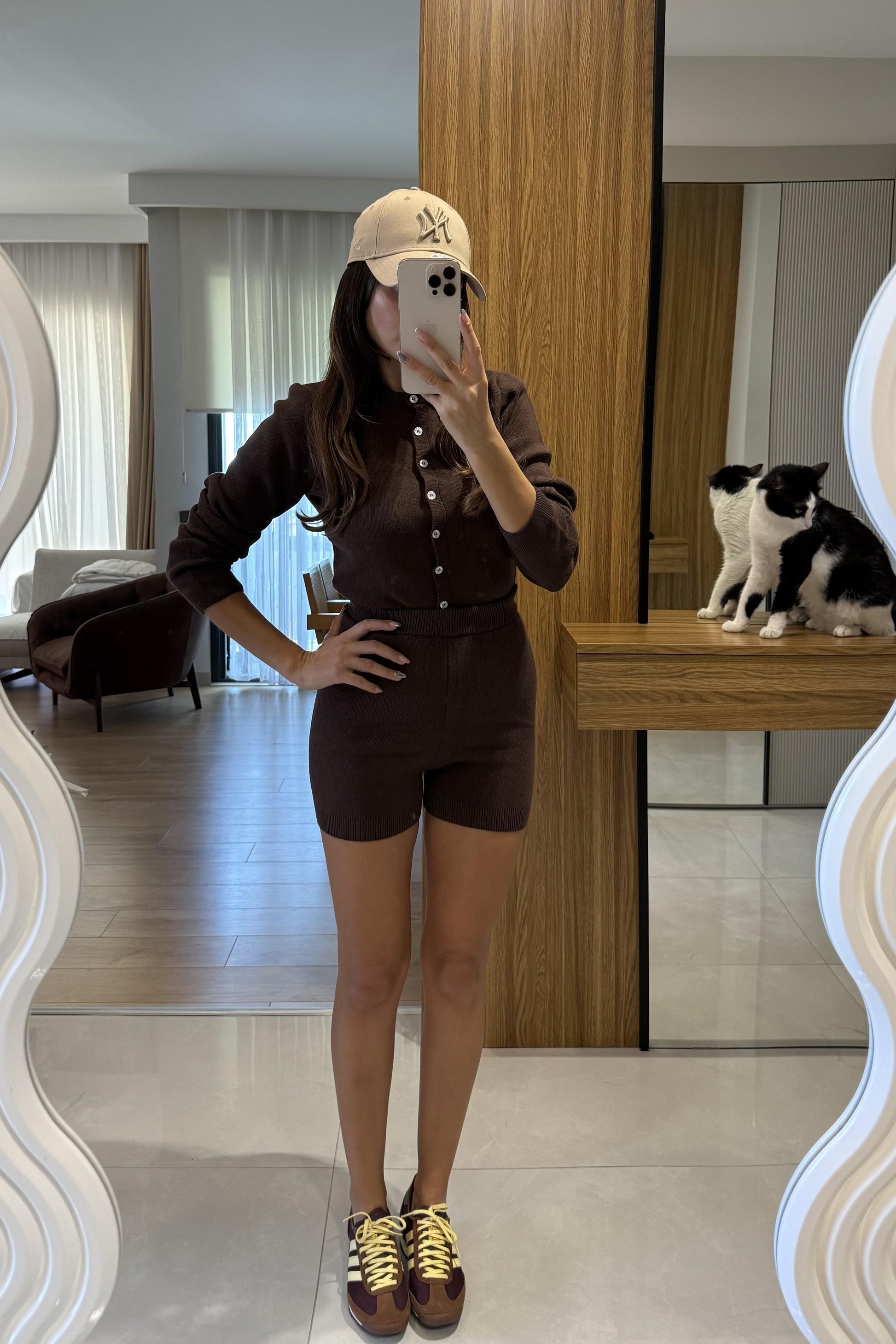 Moves Kahve Bodysuit Hırka Şort Triko Takım