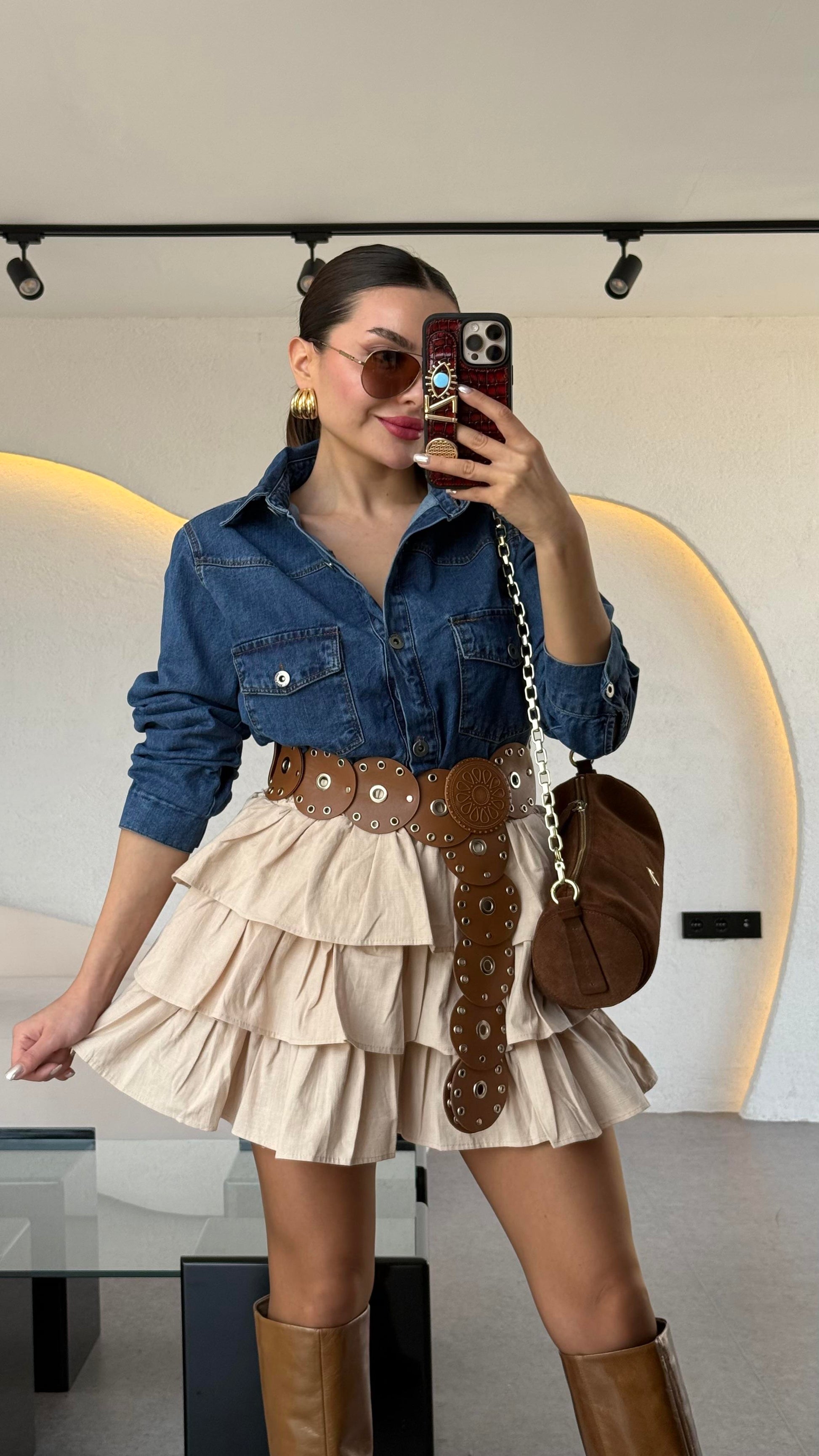 Mozart Birleşik Denim Detaylı Elbise