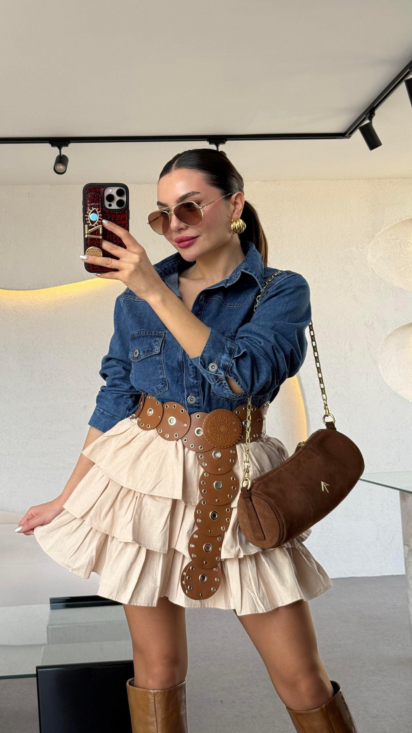 Mozart Birleşik Denim Detaylı Elbise